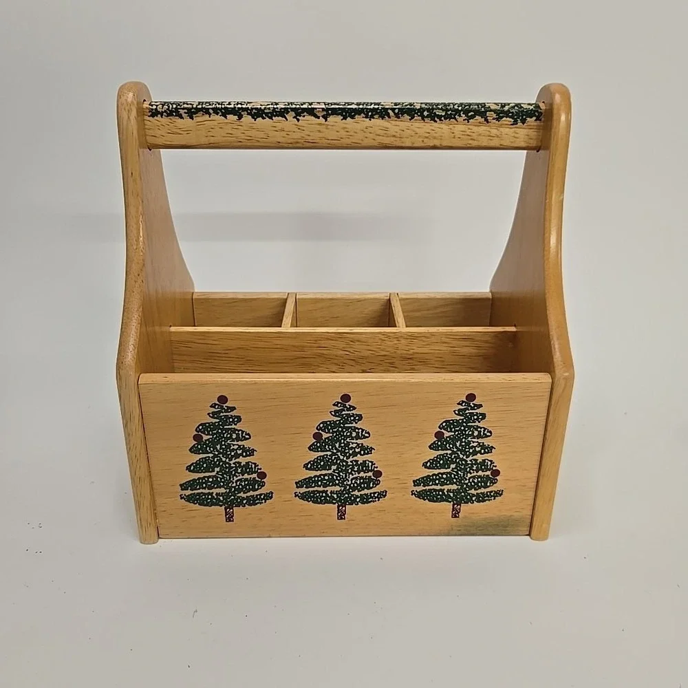 Furio Christmas Sponge Tree Wood Utensil Caddy Holder‎ 1998 Holiday Dinner Party